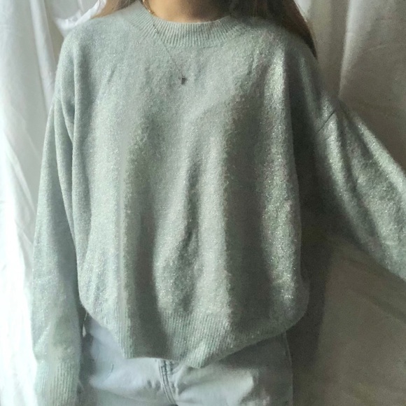 h&m sparkly qua blue green soft crewneck sweater - Picture 3 of 4